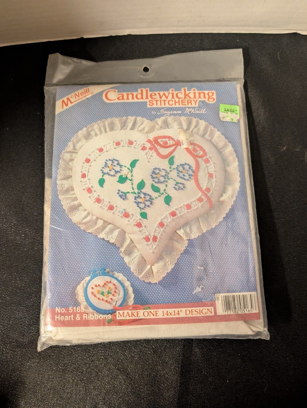 New Vintage Candlewicking Kit Heart Ribbons Retro Embroidery Pillow 1982 80's